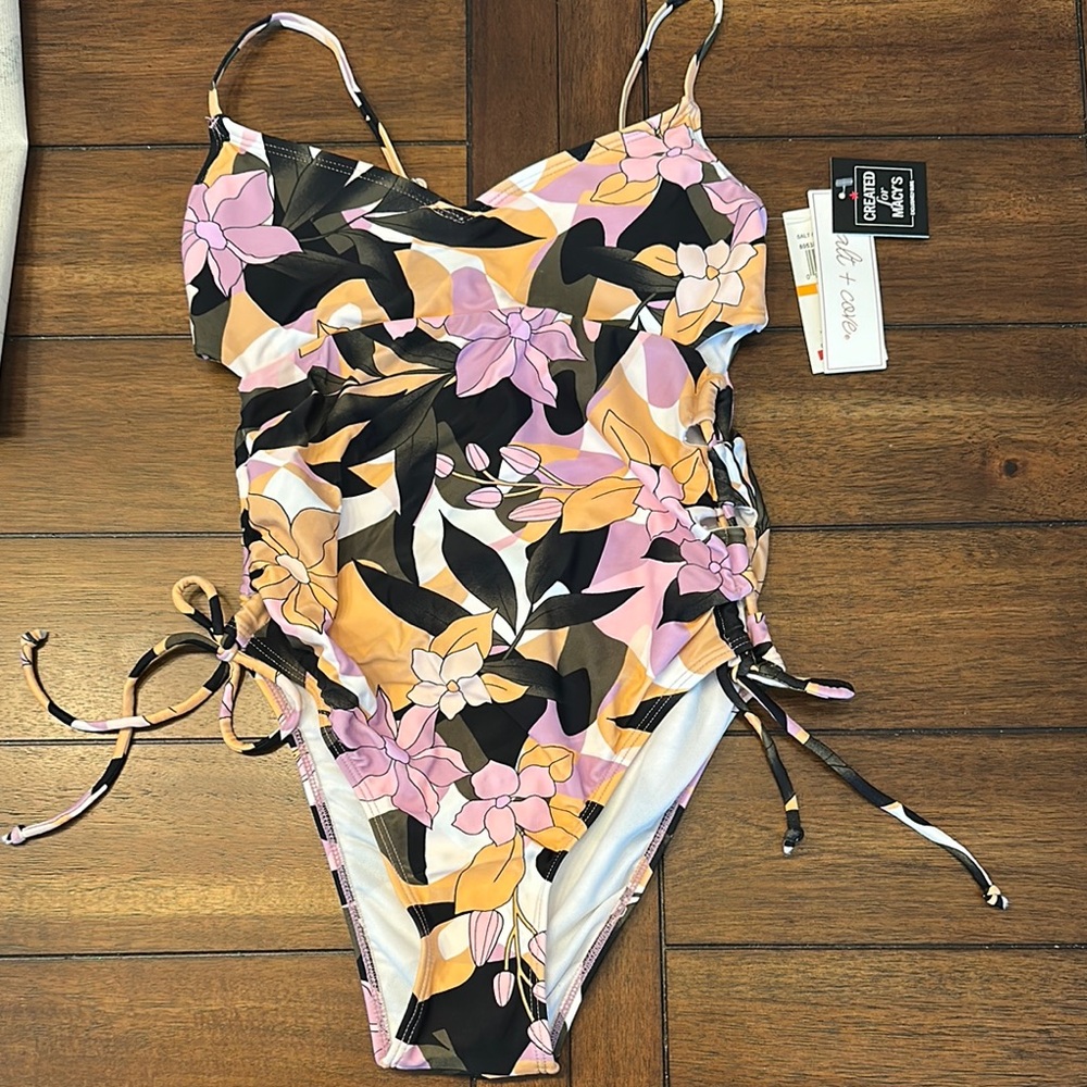 Salt + Cove Floral One-Piece Swimsuit in Pink, Yellow, Black S NWT